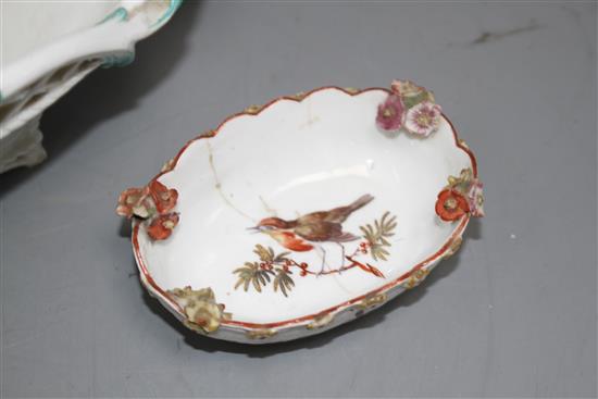 A Chelsea brown anchor butterfly and fruit basket, c. 1758-60, and a Chelsea red anchor bird and insect small basket, c.1756, W. 28